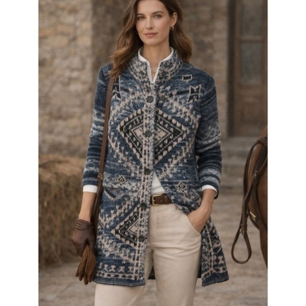 J.Jill Fair Isle Cardigan Sweater | Cozy Chic | Nordic Pattern | XS‎ Petite